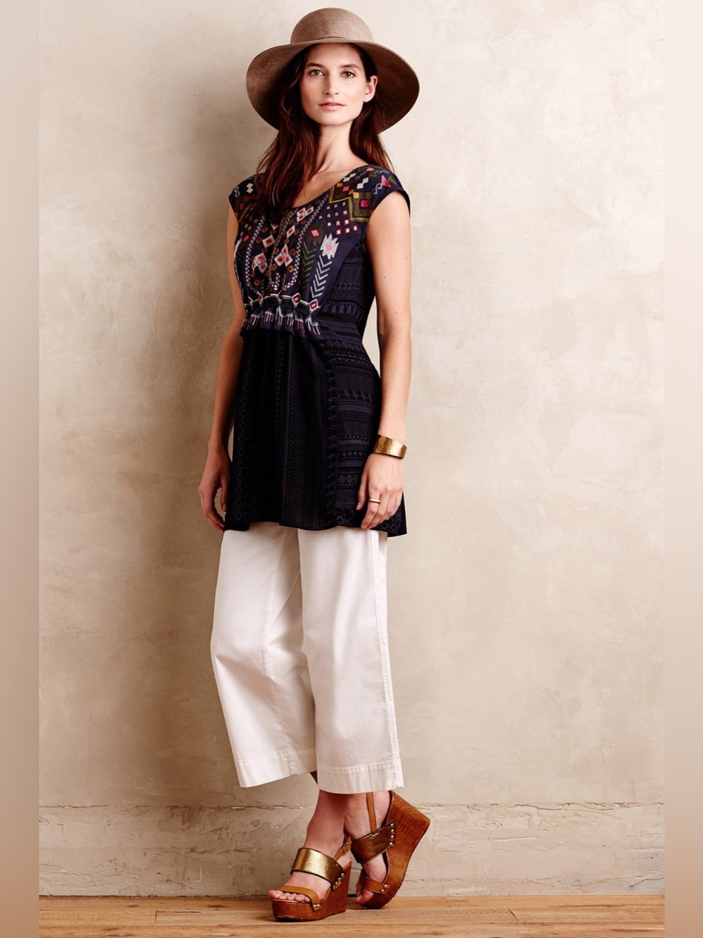 Anthropologie One September Barranco Embroidered Tunic Dress XS Boho